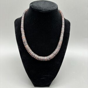 Vintage Coconut Shell Heishi Bead Necklace Tribal Boho Surfer Choker Brown 18"